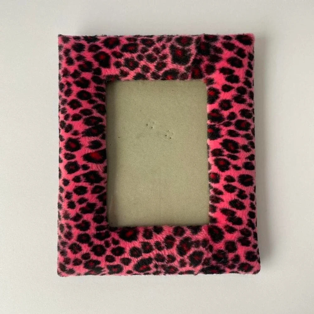 Vintage Pink leopard faux fur Picture Frame 4X6 Pink black Y2K retro decor